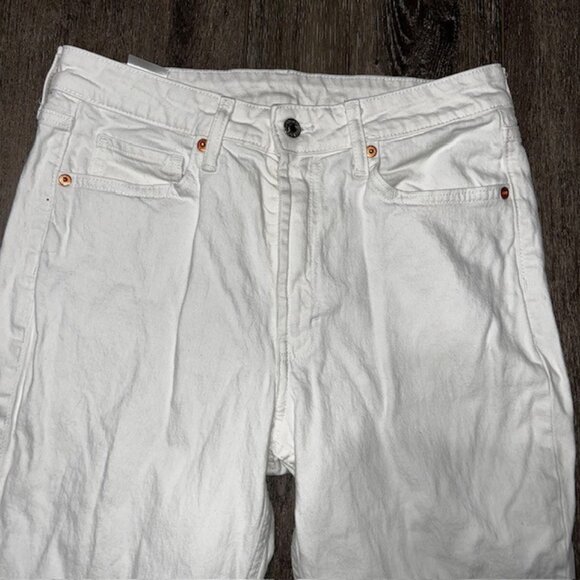 & Denim Jeans Straight Jeans Women Size 8 White High Rise Raw Hem Flare Cropped - Picture 2 of 7